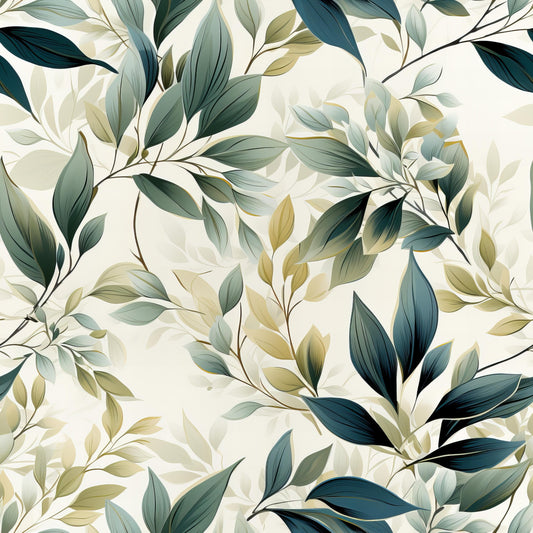 Sage Green Leaves Pattern 8 Quilting Cotton Fabric