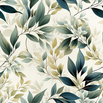 Sage Green Leaves Pattern 8 Quilting Cotton Fabric