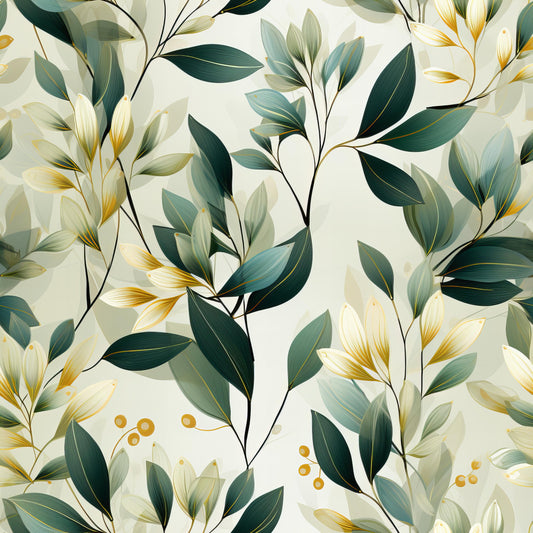 Sage Green Leaves Pattern 9 Quilting Cotton Fabric