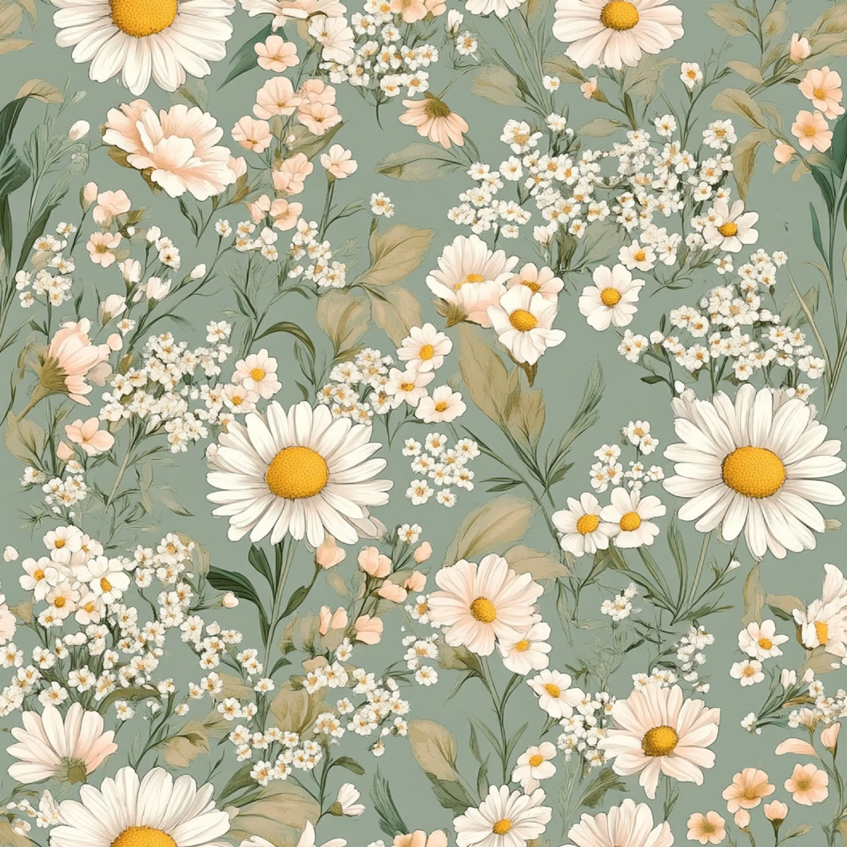 Sage Green and Peach Floral Pattern 12 Quilting Cotton Fabric