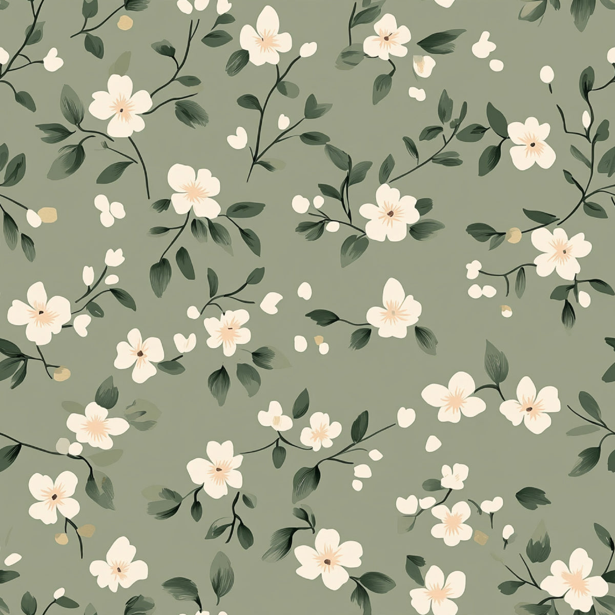 Sage Green and Peach Floral Pattern 4 Quilting Cotton Fabric
