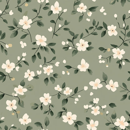 Sage Green and Peach Floral Pattern 4 Quilting Cotton Fabric