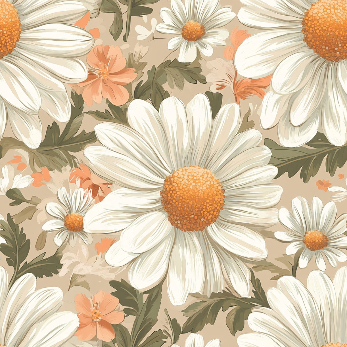 Sage Green and Peach Floral Pattern 7 Quilting Cotton Fabric