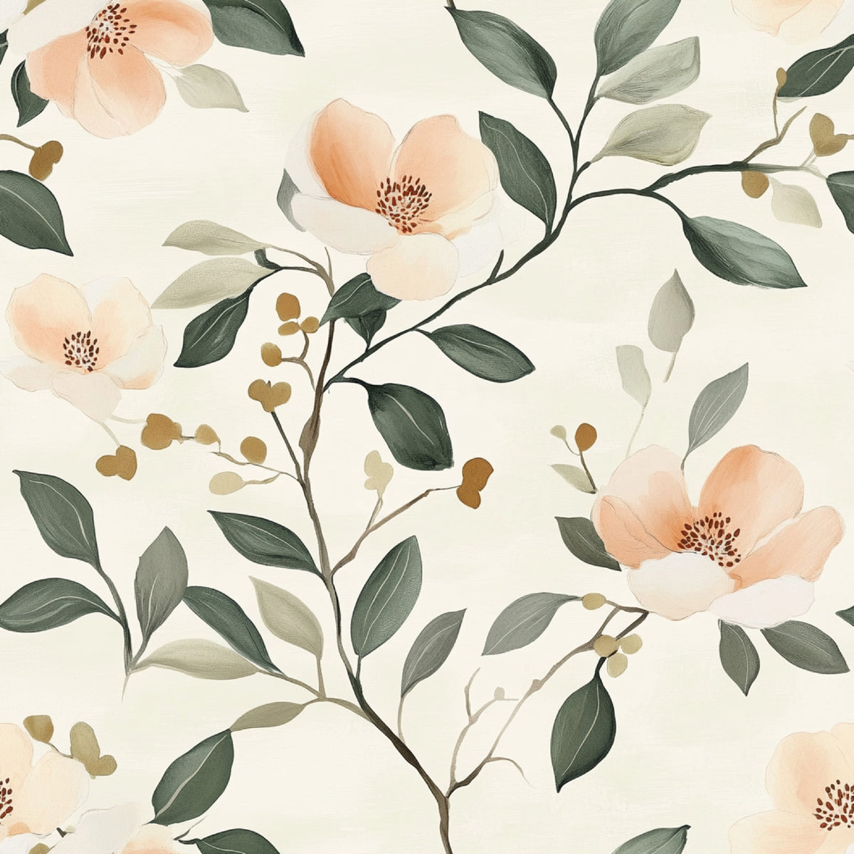 Sage Green and Peach Floral Pattern 8 Quilting Cotton Fabric