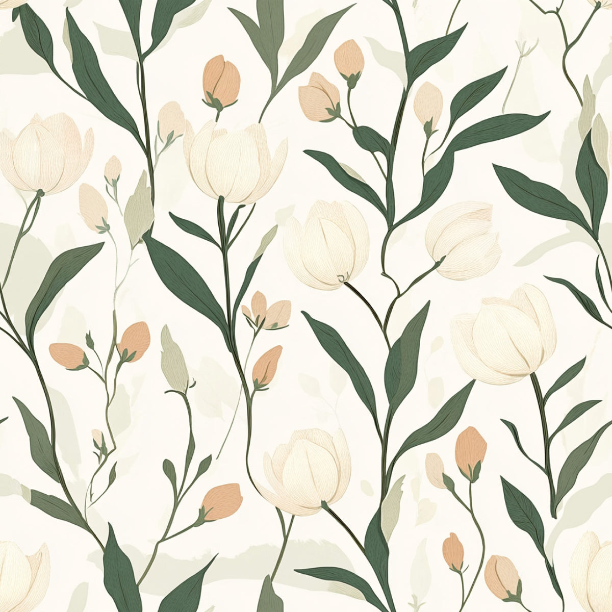 Sage Green and Peach Floral Pattern 9 Quilting Cotton Fabric