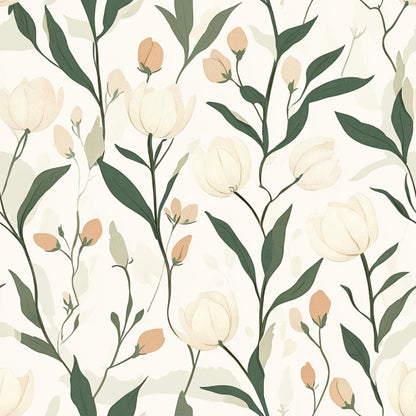 Sage Green and Peach Floral Pattern 9 Quilting Cotton Fabric