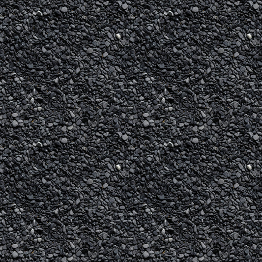 A textured surface of small, uniform dark gray stones closely packed together.