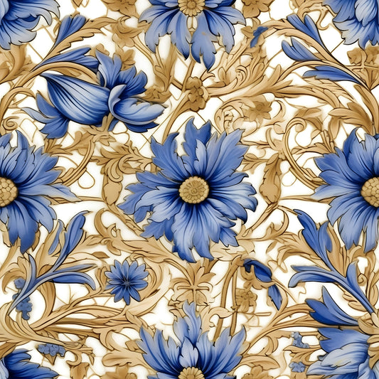 Sapphire Blue Flowers Pattern 10 Quilting Cotton Fabric