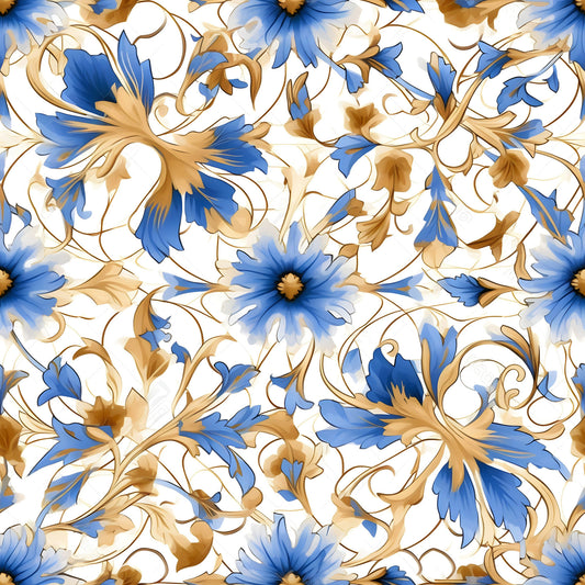Sapphire Blue Flowers Pattern 11 Quilting Cotton Fabric