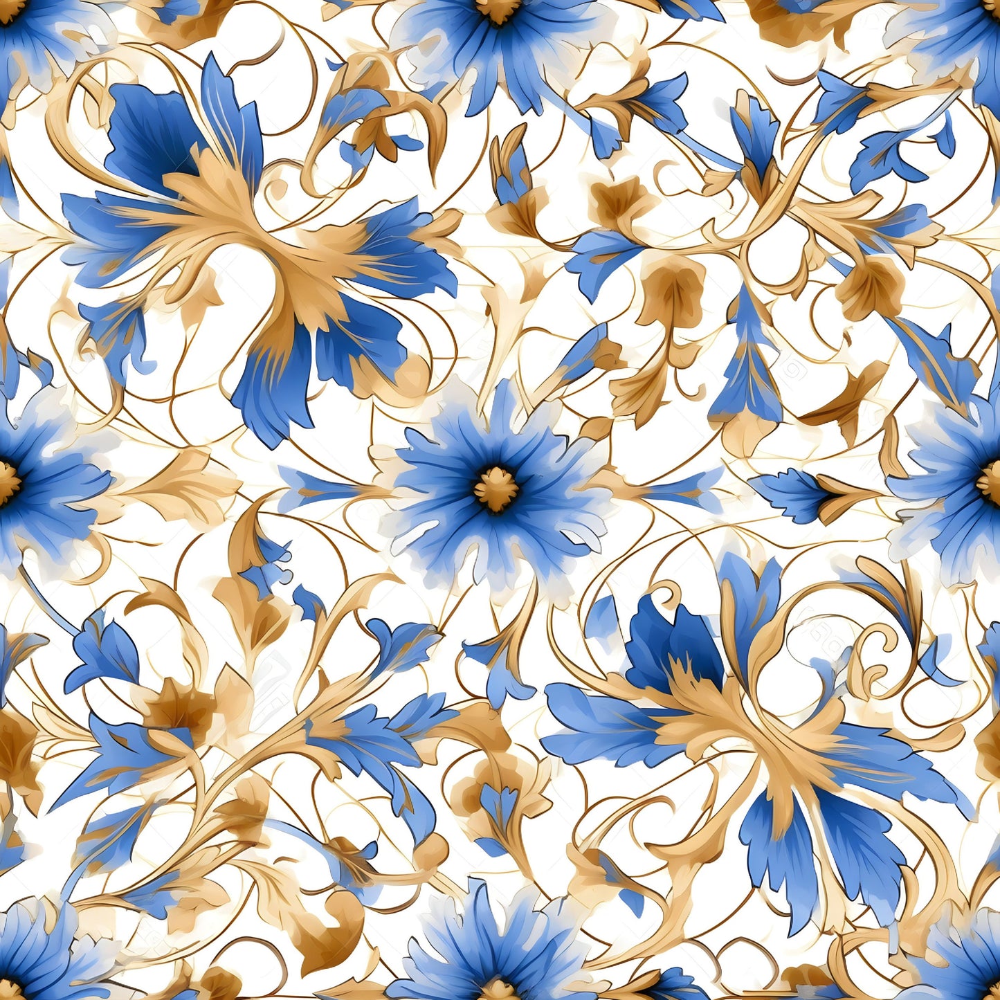 Sapphire Blue Flowers Pattern 11 Quilting Cotton Fabric