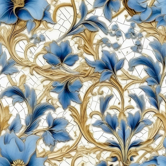 Sapphire Blue Flowers Pattern 12 Quilting Cotton Fabric