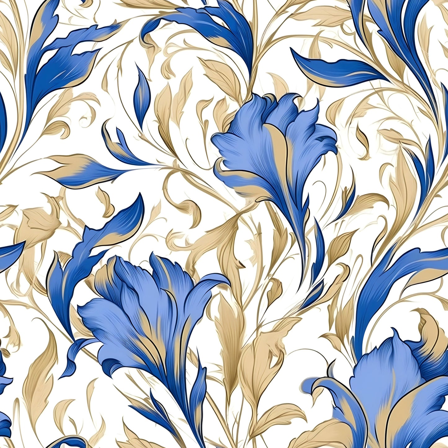 Sapphire Blue Flowers Pattern 2 Quilting Cotton Fabric