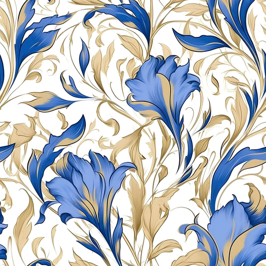 Sapphire Blue Flowers Pattern 2 Quilting Cotton Fabric