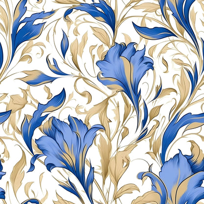 Sapphire Blue Flowers Pattern 2 Quilting Cotton Fabric