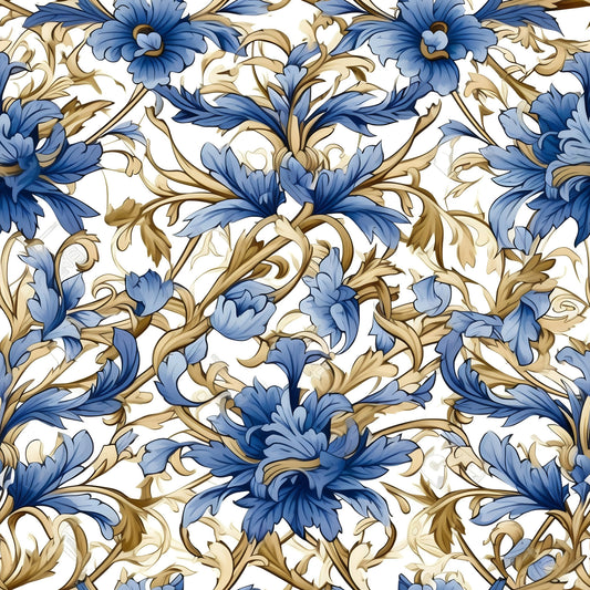 Sapphire Blue Flowers Pattern 4 Quilting Cotton Fabric