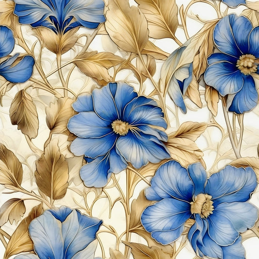 Sapphire Blue Flowers Pattern 5 Quilting Cotton Fabric