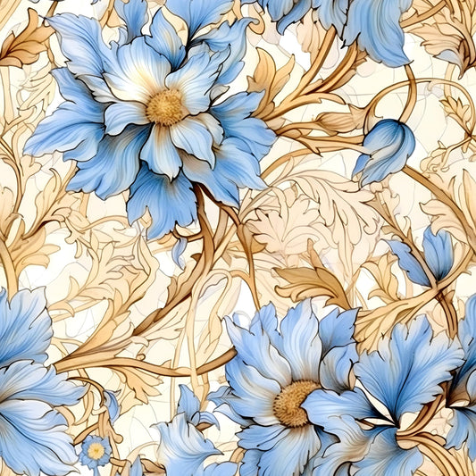 Sapphire Blue Flowers Pattern 6 Quilting Cotton Fabric