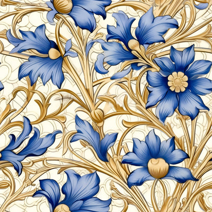 Sapphire Blue Flowers Pattern 7 Quilting Cotton Fabric