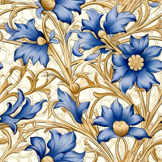 Sapphire Blue Flowers Pattern 7 Quilting Cotton Fabric