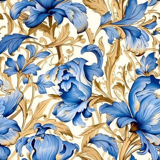 Sapphire Blue Flowers Pattern 8 Quilting Cotton Fabric