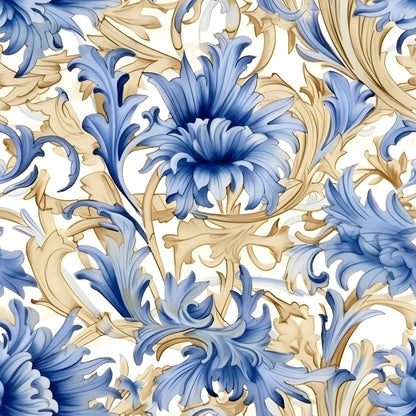 Sapphire Blue Flowers Pattern 9 Quilting Cotton Fabric