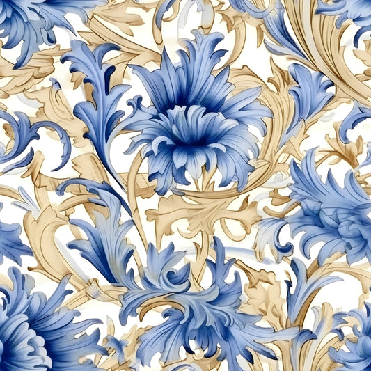 Sapphire Blue Flowers Pattern 9 Quilting Cotton Fabric