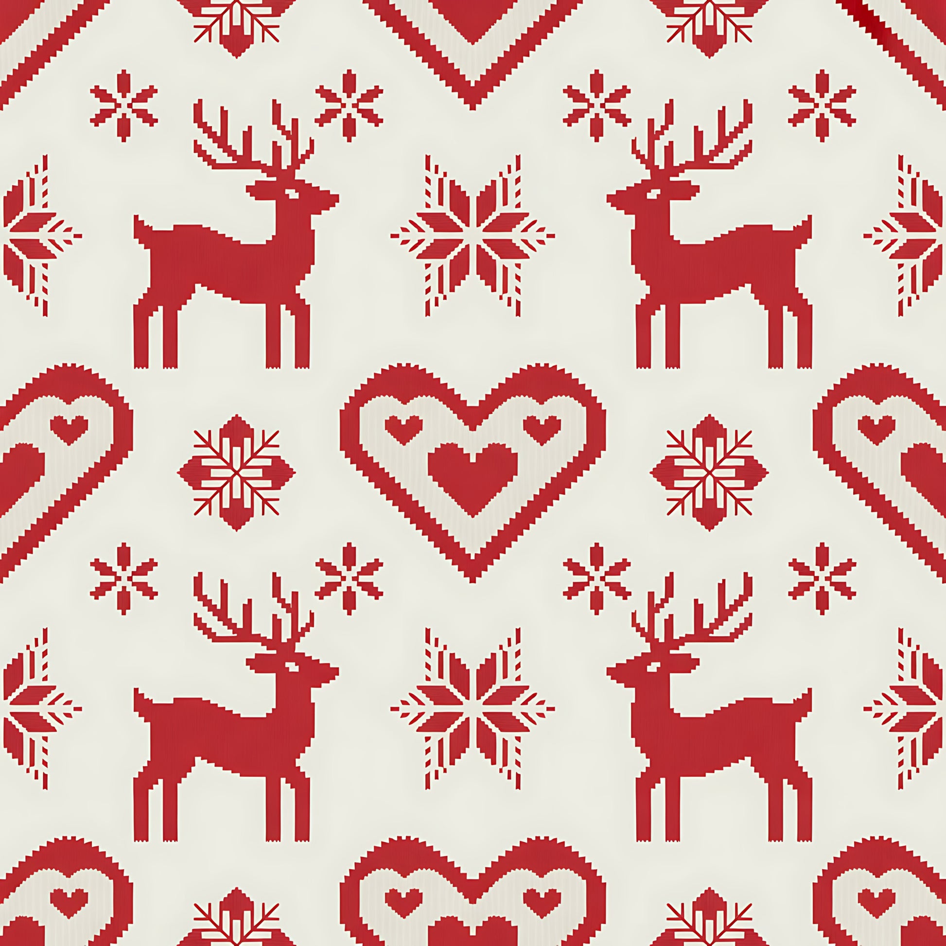 red, cream, beige, reindeer, deer, snowflakes, hearts, chevron, zigzag, geometric patterns, scandinavian, nordic, folk art, winter, christmas, holiday, quilting cotton, fabric panel, knit style, fair isle