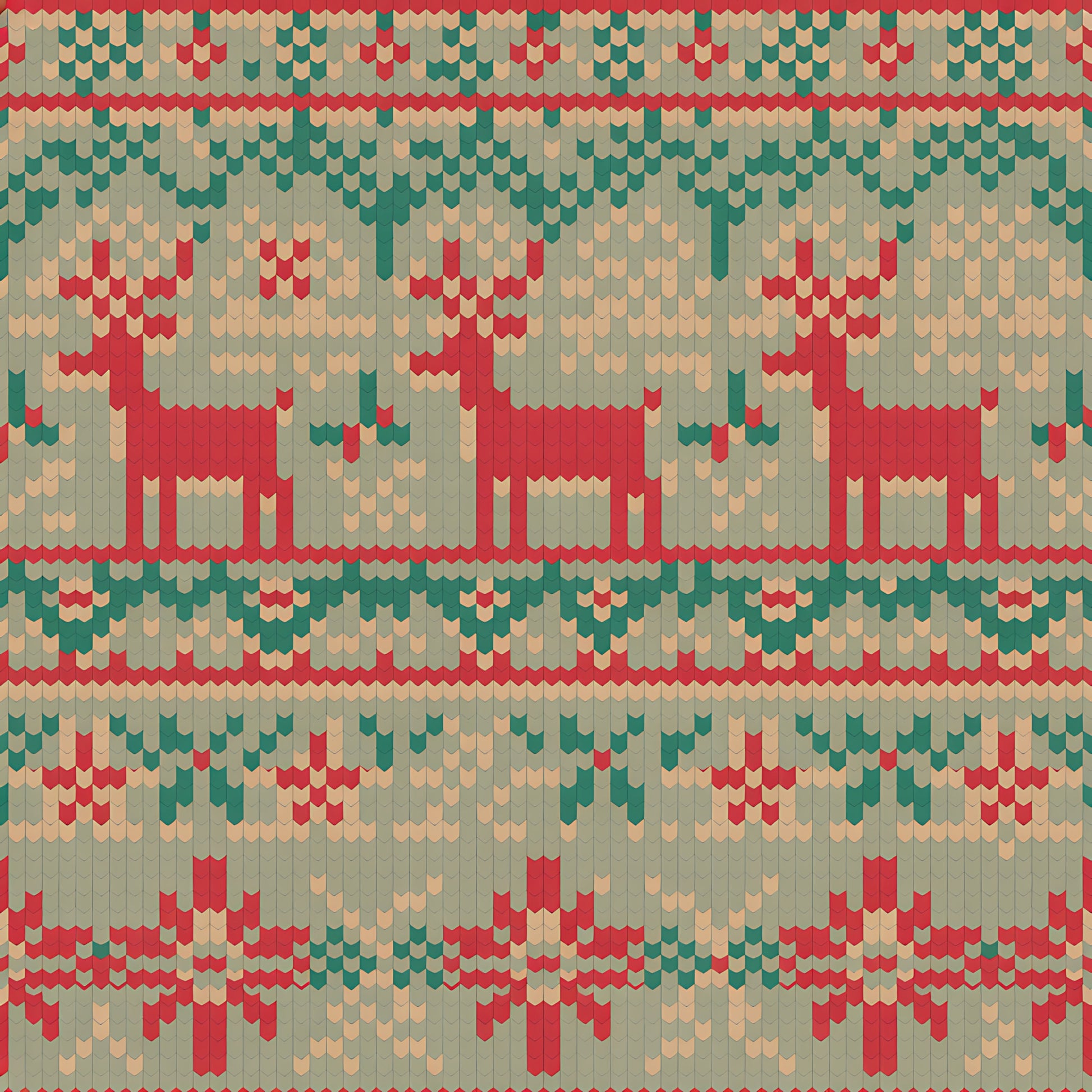 forest green, coral red, cream, beige, reindeer, deer, folk art, scandinavian style, knit pattern, fair isle, christmas motifs, holiday design, geometric patterns, nordic style, quilting cotton, fabric panel, winter theme, festive colors, chevron details, repeating pattern