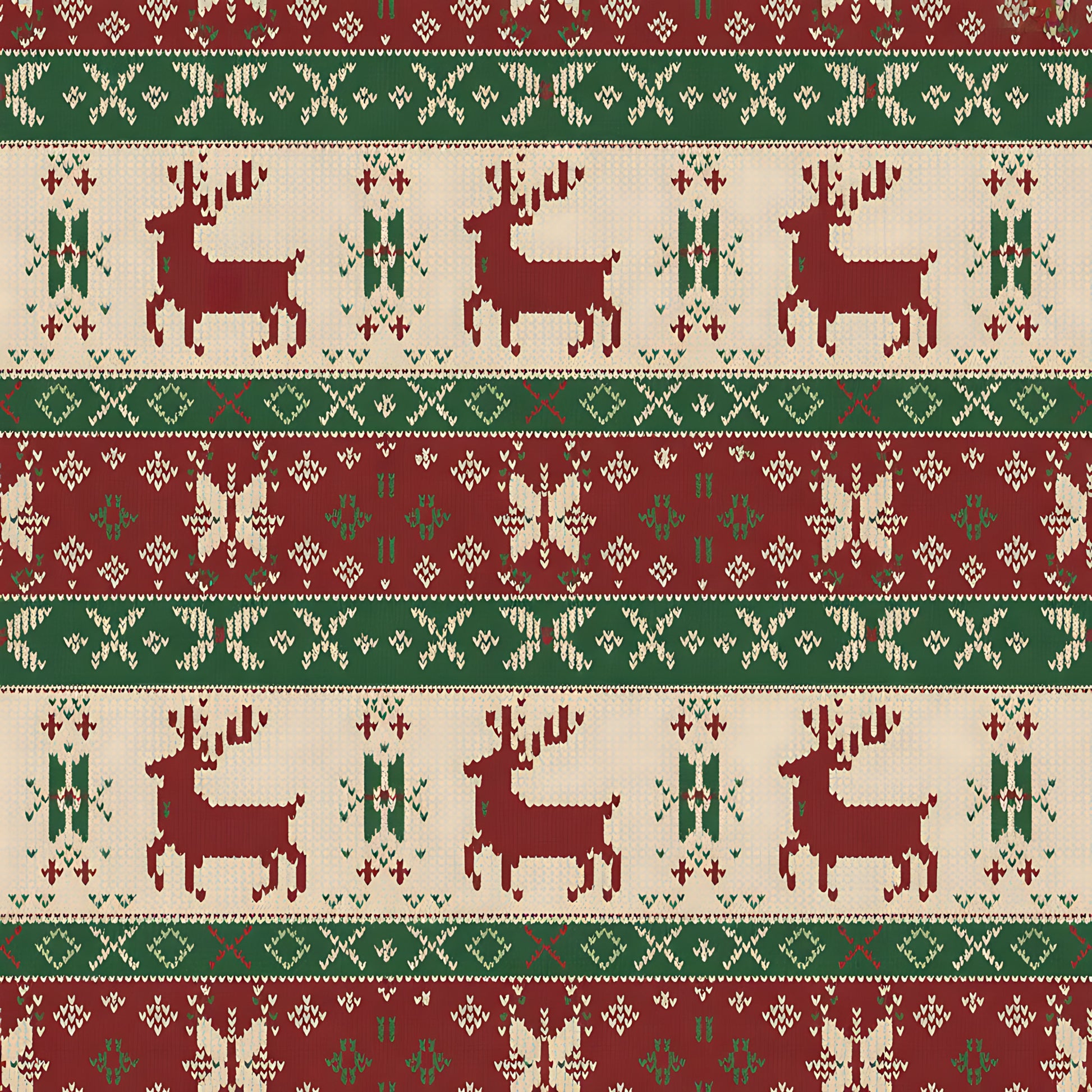 burgundy, forest green, cream, beige, reindeer, deer, snowflakes, geometric patterns, nordic motifs, fair isle design, knitted texture, horizontal stripes, christmas theme, winter patterns, scandinavian style, quilting cotton, fabric panel, holiday design, festive motifs, folk art