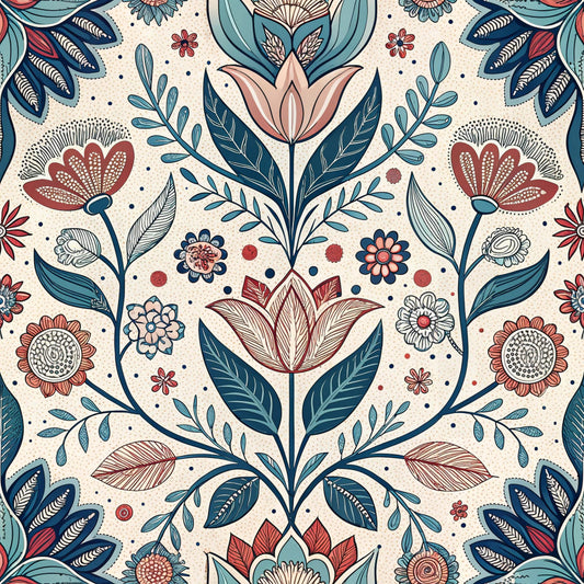 Scandinavian Folk Floral Pattern 1 Quilting Cotton Fabric