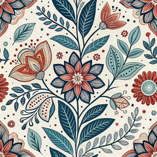 Scandinavian Folk Floral Pattern 10 Quilting Cotton Fabric