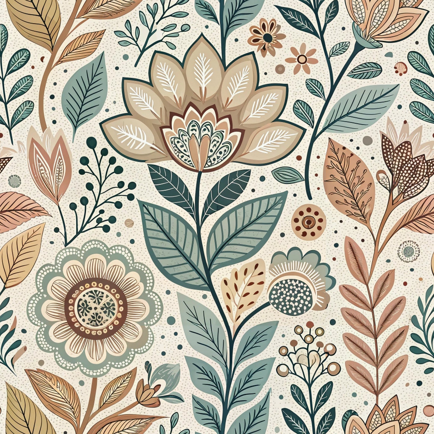 Scandinavian Folk Floral Pattern 2 Quilting Cotton Fabric
