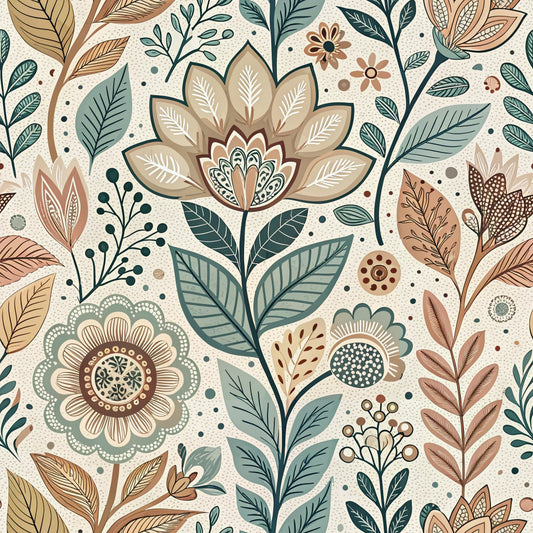 Scandinavian Folk Floral Pattern 2 Quilting Cotton Fabric