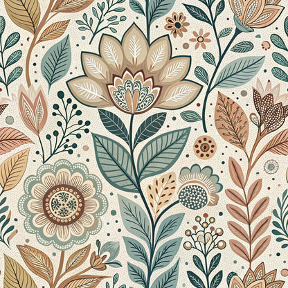 Scandinavian Folk Floral Pattern 2 Quilting Cotton Fabric