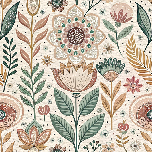 Scandinavian Folk Floral Pattern 3 Quilting Cotton Fabric