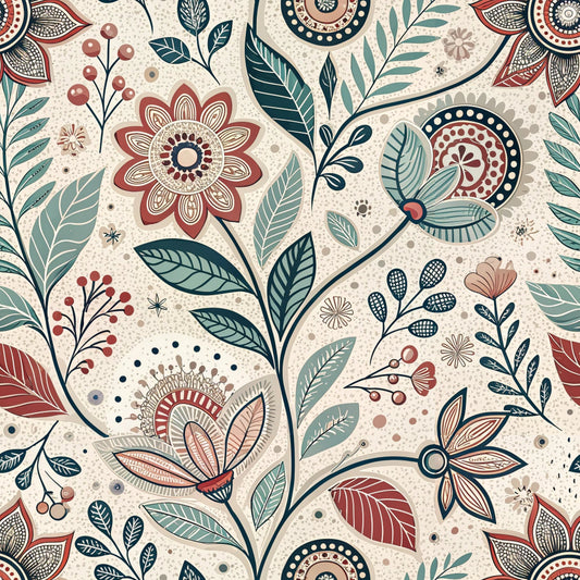 Scandinavian Folk Floral Pattern 4 Quilting Cotton Fabric