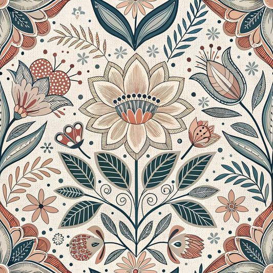 Scandinavian Folk Floral Pattern 5 Quilting Cotton Fabric
