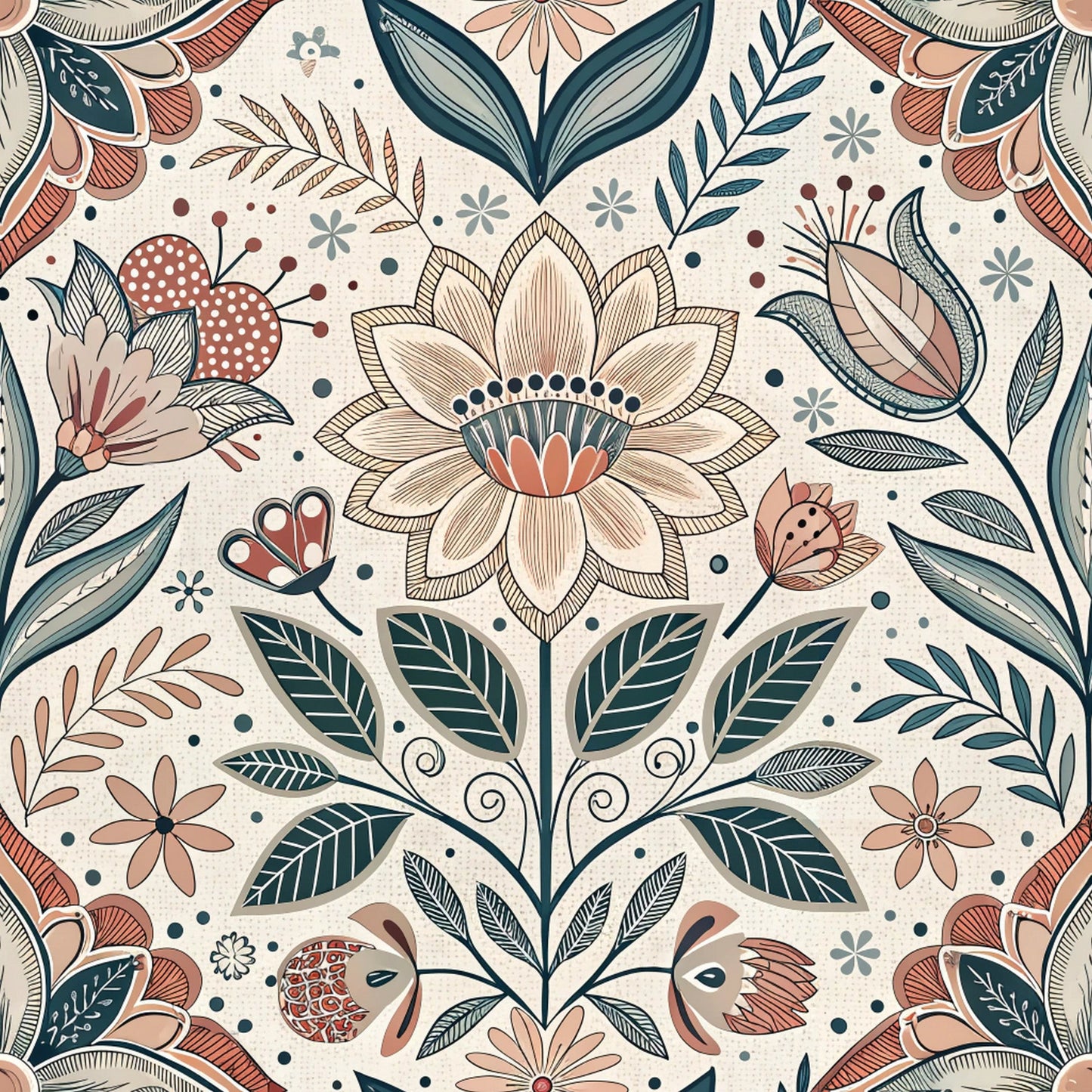 Scandinavian Folk Floral Pattern 5 Quilting Cotton Fabric