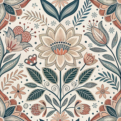 Scandinavian Folk Floral Pattern 5 Quilting Cotton Fabric