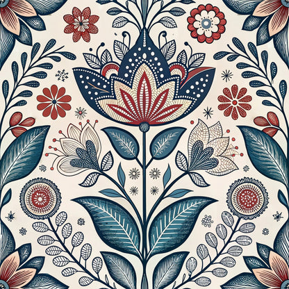 Scandinavian Folk Floral Pattern 6 Quilting Cotton Fabric