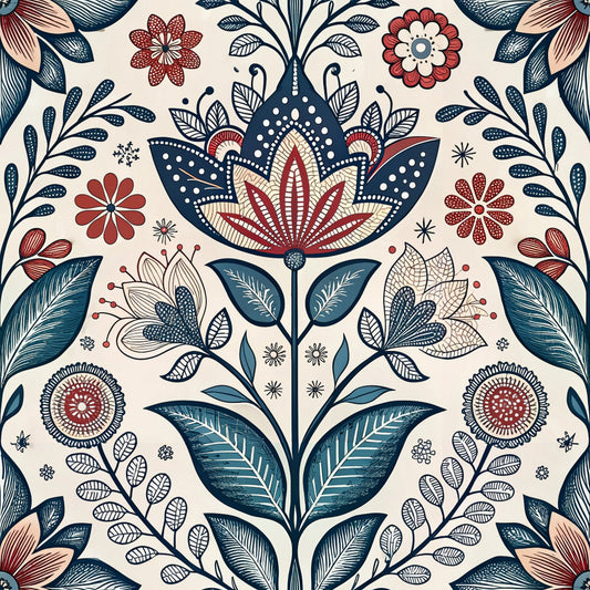 Scandinavian Folk Floral Pattern 6 Quilting Cotton Fabric