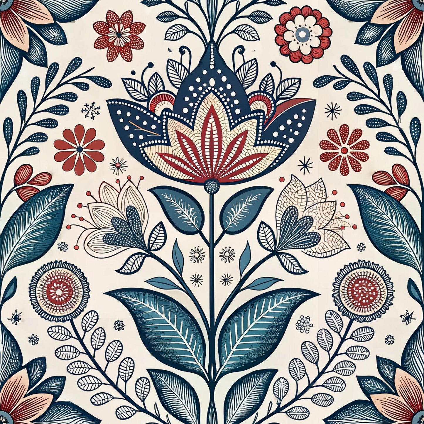 Scandinavian Folk Floral Pattern 6 Quilting Cotton Fabric