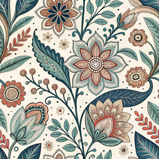 Scandinavian Folk Floral Pattern 7 Quilting Cotton Fabric