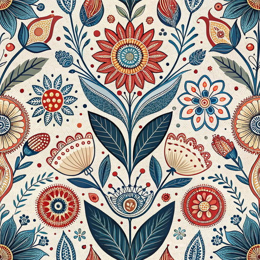 Scandinavian Folk Floral Pattern 8 Quilting Cotton Fabric