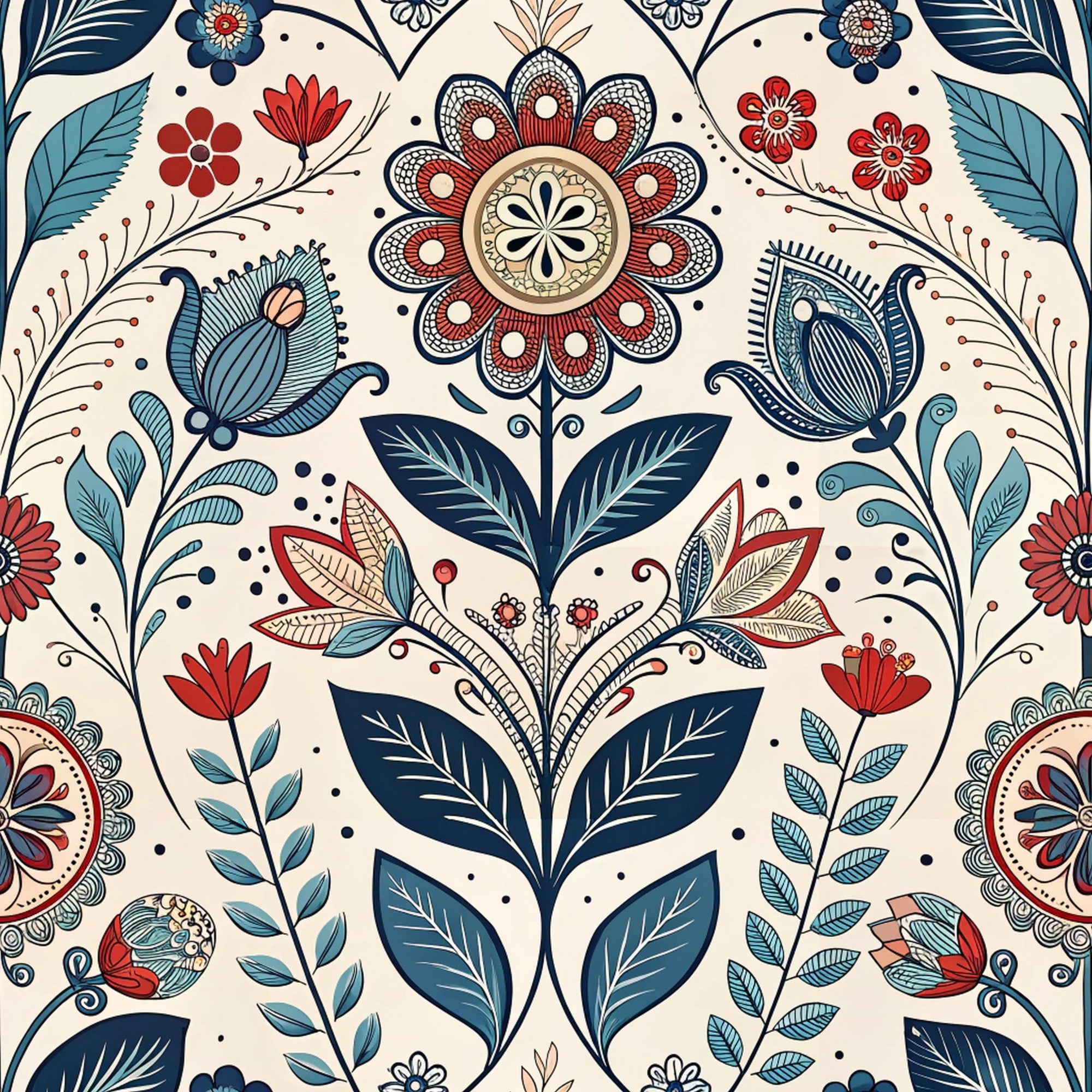 Scandinavian Folk Floral Pattern 9 Quilting Cotton Fabric ...
