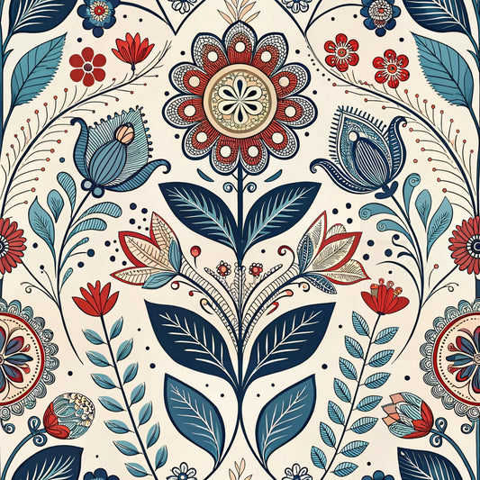 Scandinavian Folk Floral Pattern 9 Quilting Cotton Fabric