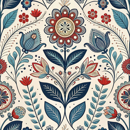 Scandinavian Folk Floral Pattern 9 Quilting Cotton Fabric