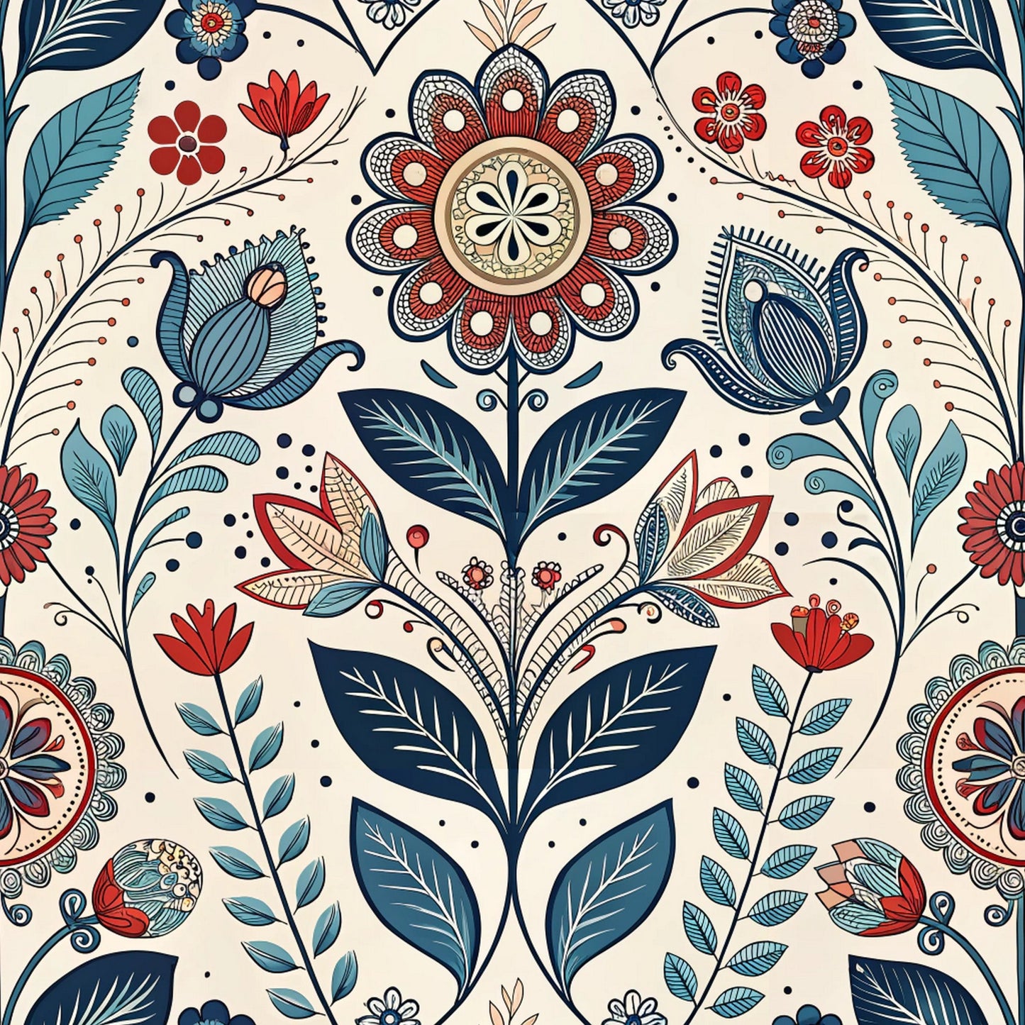 Scandinavian Folk Floral Pattern 9 Quilting Cotton Fabric