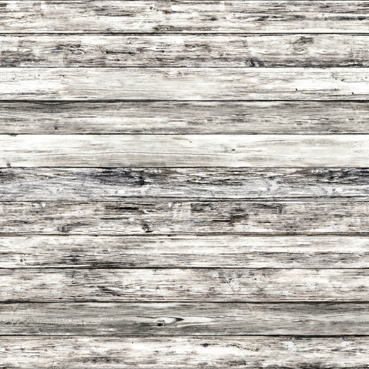 Wooden planks arranged horizontally with a weathered, grayish texture and slight variations in wood grain.