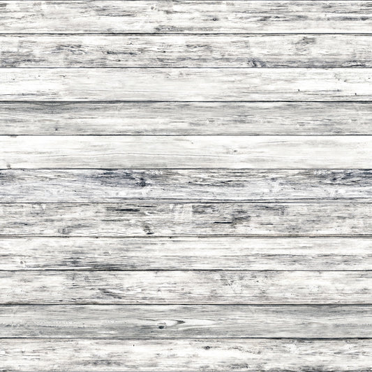 A close-up of weathered, gray wooden planks aligned horizontally, showing natural grain and texture.